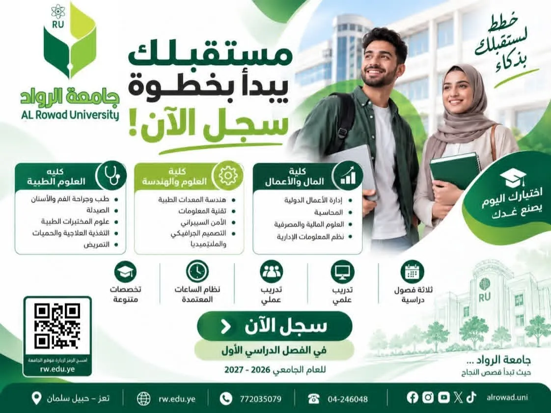 At Al-Rowad University, we open wide the doors to a distinguished academic and professional future, offering diverse specializations that meet your ambitions.